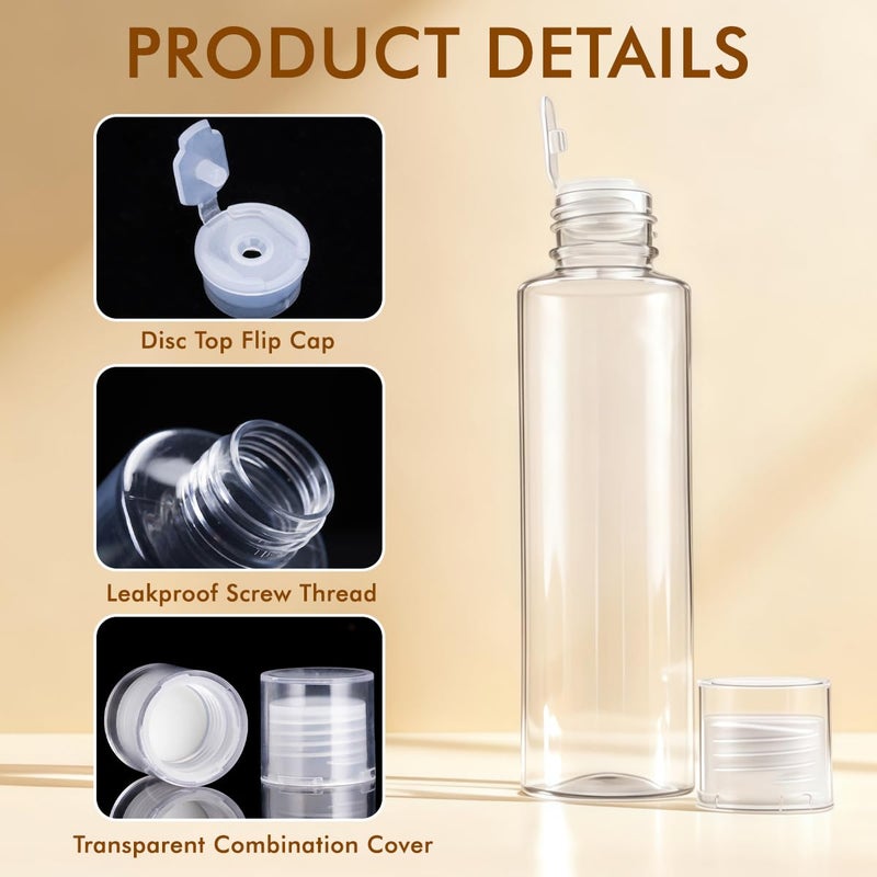 VANTOBEST 6Pcs 100ml/3.4oz Travel Bottles Set - Cosmetic Containers with Orifice Reducer and Screw Lid - Leak Proof Refillable Plastic Bottle for Toner Lotion Emulsion Shampoo Shower Gel - Image 3